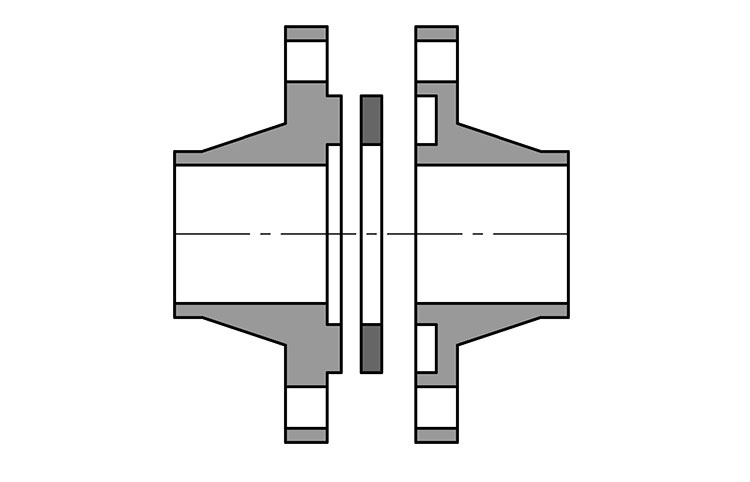 Фланцевое соединение 8-9 с канавкой для установки прокладки без ограничительных колец