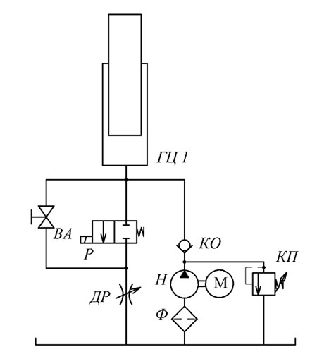 Гидравлическая схема подъемника мачтового типа