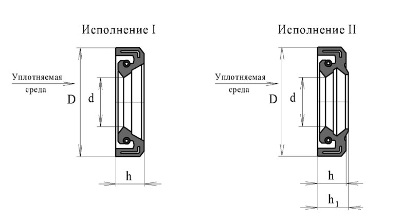 Общий вид манжет - сальников: исполнение 1, исполнение 2