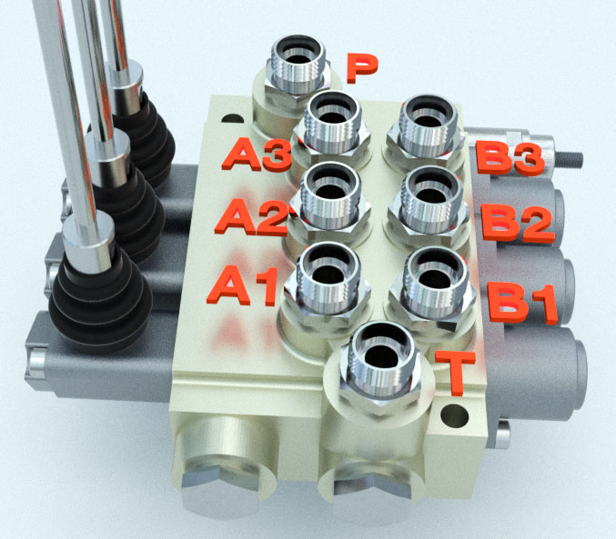 Каналы A, B, P, T для подключения гидравлического распределителя типа Р80