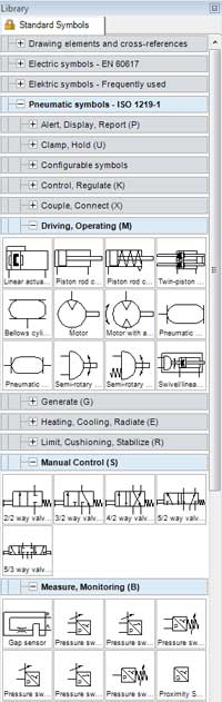 Набор схем пневматических и гидравлических элементов в программе FluidDraw