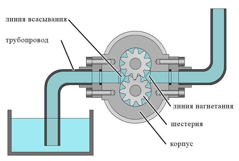 Схема шестеренного насоса Схема шестеренного насоса