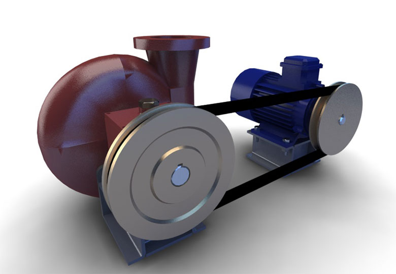 Привод  электродвигатель - центробежный насос с клиноременной передачей